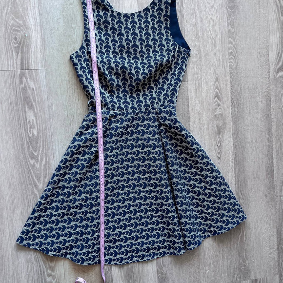 Zara Basic XS Embroidered Blue & Gray Backless Fit & Flare Dress - Picture 7 of 11